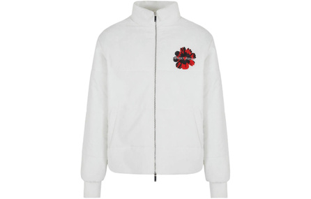 EMPORIO ARMANI Floral Letter Print Stand Collar Zipper Long Sleeve Jacket Coat Men's Cream White