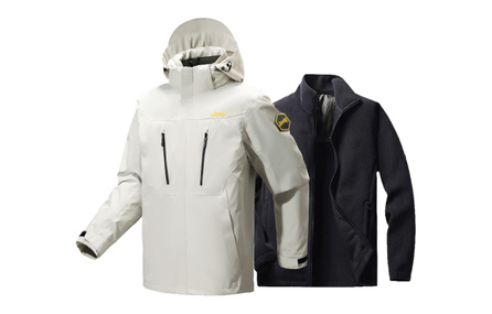 Jeep Explorer 2.0 Gold Logo Mountain Outdoor Hiking Loose Fit Fleece-Lined Detachable Hood 3-in-1 Goose Down Big Size Available Waterproof Windproof Breathable Warm Cold Rain Resistant Jacket Unisex