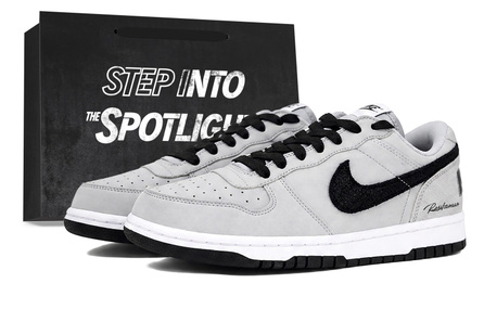 [Custom Sneakers] Nike Big Grey Isle Cow Split Leather Boyfriend Niche Premium Cracked Pattern Light Luxury Minimalist Style Campus Back to School Gift American Street Wear-Resistant Anti-Slip Low-Top Skate Shoes Unisex