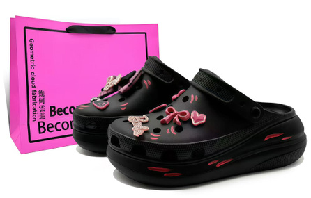 Custom ShoesCrocs Classic Crush Geometric Cloud Wild Berry Dopamine Edgy Summer Personality Special Gift Bag Clog Shoes Unisex Black Rose