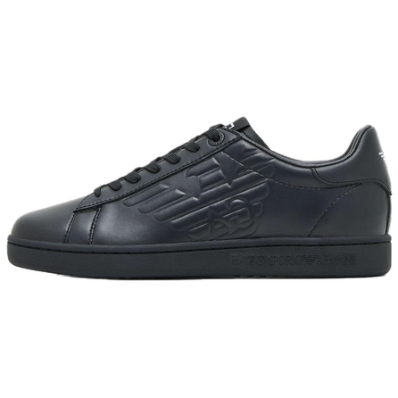 EMPORIO ARMANI EA7 Cow Leather Split Leather Round Toe Lace-Up 3.5cm Low-Top Sneakers Unisex Black