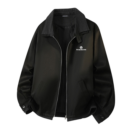 Acupuncture American Streetwear Lapel Black Jacket Fashion Versatile Premium Daily Commute Casual Comfortable Classic Patchwork Fake Two-Piece Top Jacket Men's