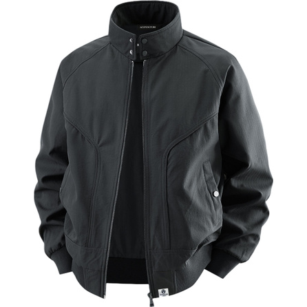 Acupuncture American Retro Workwear Solid Color Trendy Edgy Versatile Stand Collar Loose Long Sleeve Jacket Men's