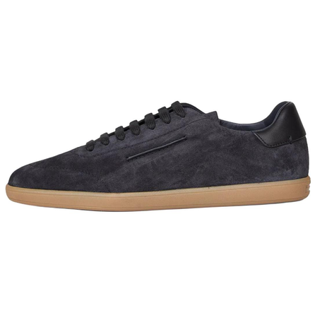 Zegna 232 Leather Suede Calfskin Round-Toe Lace-Up Low-Top Skate Shoes Men's Dark Blue