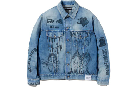 NEIGHBORHOOD FADE DENIM TYPE-3 JACKET Button-Down Hand-Painted Casual Denim Jacket Men's