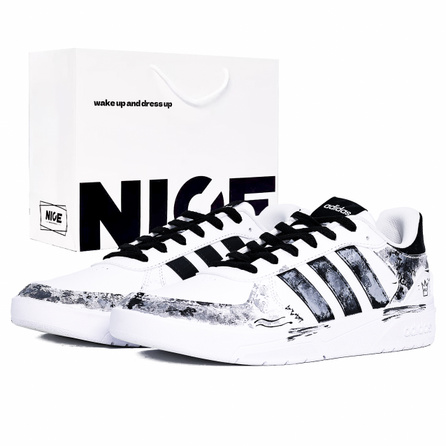 Custom adidas neo Courtbeat 'Inverse Ink' Gift Bag Edition Fresh Campus Fashion Graffiti Trendy Niche Versatile Lifestyle Cushioned Wear-Resistant Low-Top Skate Shoes Unisex Grey White