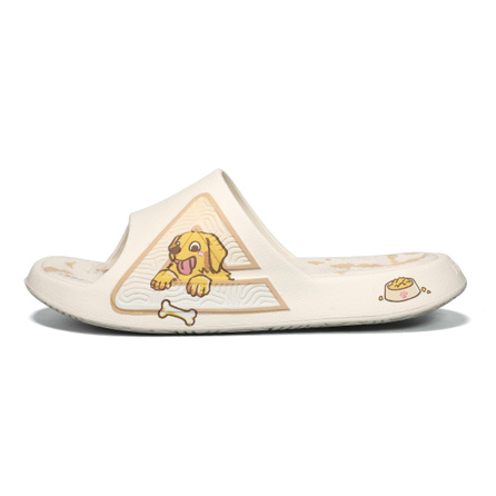 Peak Taiji Classic Slides 'Happy Puppy' Cute Comfortable Fashion Versatile Cushioned Quick-Dry Anti-Slip Anti-Wear Anti-Odor Silent Flip-Flops Men's White & Khaki