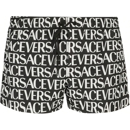 VERSACE Letter Print Drawstring Elastic Waist Casual Shorts Men's Black