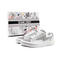 SESAME STREET Retro Trendy Fashion Suede Print Lightning Storm Street Hip-Hop Versatile Campus Style Rubber Platform Height-Enhancing Comfortable Outdoor Sports Running Canvas Couple Skateboard Gift Box Edition Skate Shoes Unisex Белый серый