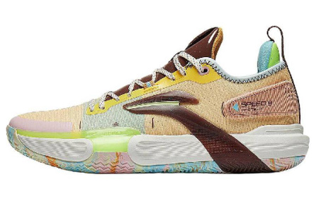 LINING Speed 9 Premium Basketball Shoes Men Low-Top Yellow Brown Blue