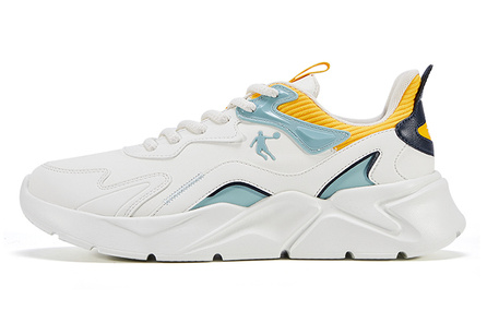 QIAODAN Low Top Running Shoes Men's White Blue Yellow