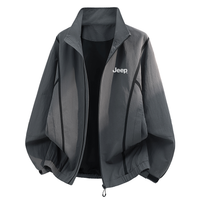 Jeep American Retro High Street Color-Block Patchwork Line Design Logo Print Spring Autumn Minimalist Basic Plus Size Genderless Loose Comfortable Trendy Fashion Daily Commute Outdoor Casual Sports Windproof Warm Versatile Jacket Unisex Чернила угольно-серые