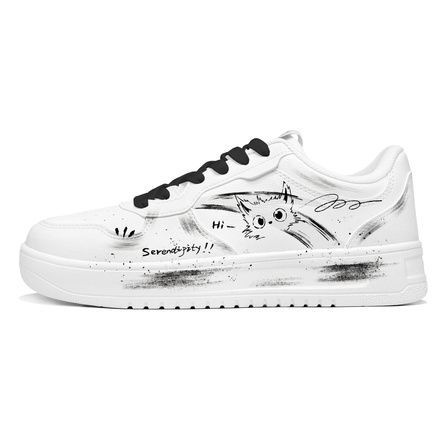 [Custom Sneakers] Anta Cloth Bag Cat Chuyi Culture XY Synthetic Leather Fabric Preppy Style Comfortable Fashion Couple Trendy Versatile Lightweight Breathable Non-Slip Low-Top Skate Shoes Unisex White Black