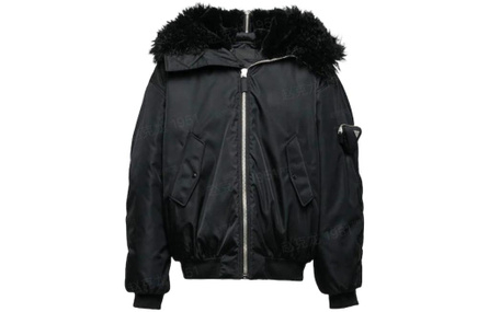 PRADA FW22 Solid Color Lapel Zip Long Sleeve Pilot Jacket Men's Black