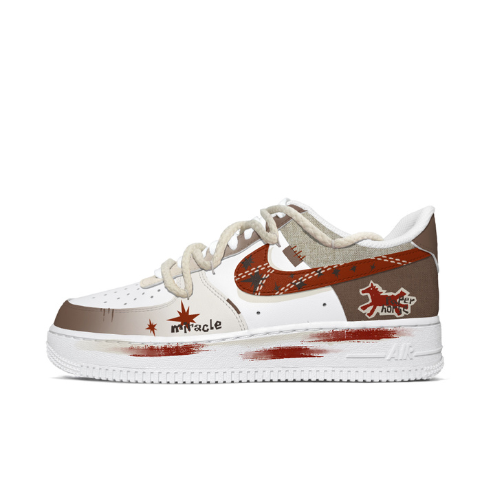 Custom SneakersNike Air Force 1 Cowhide Leather 'Horse Fun Brown Shadow' Pony Graffiti Rope Laces Cute Style Versatile Unique Durable Low-Top Skate Shoes Men's Red
