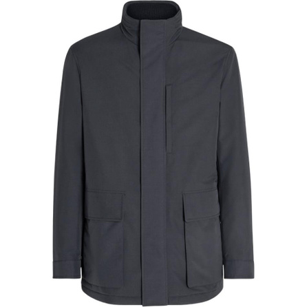 Zegna Solid Color Detachable Hood Casual Long Sleeve Jacket Coat Men's Blue