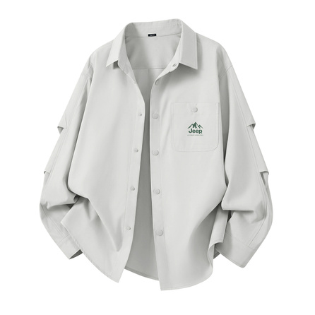 Jeep Autumn Couple Style Old Money Long Sleeve Jacket Lapel Top High School Student Layering Inner Layer High Aesthetic Casual Men's Trendy Versatile American Outdoor Mountain Style Workwear Outfit Preppy Style Textured Drape Crisp Shirt Unisex