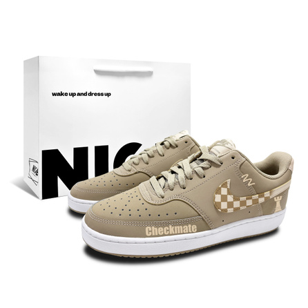 [Custom Sneakers] Nike Court Vision Low Rivalry R Maillard Boyfriend American Retro High Street Trendy Versatile Fashion Lightweight Breathable Non-Slip Low-Top Skate Shoes Unisex Khaki