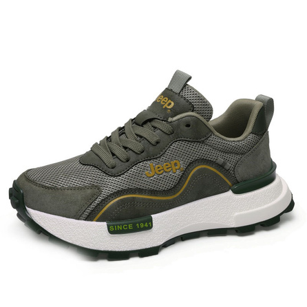 Jeep Top Layer Pigskin Spring Summer Mesh Sports Classic Retro Height-Enhancing Premium Casual Comfortable High Aesthetic Trendy Versatile Thick Sole Non-Slip Wear-Resistant Breathable Balanced Lightweight Low-Top Outdoor Functional Shoes Unisex