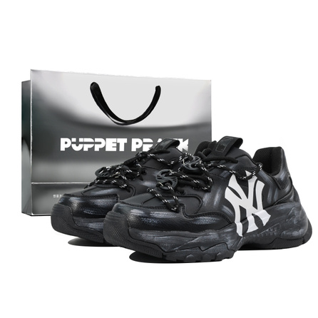 [Custom Sneakers] MLB Big Ball Chunky Classic Upgrade Synthetic Leather Black Graffiti Trendy Comfortable Commute Versatile Retro Distressed Niche Premium Low-Top Dad Shoes Unisex Black