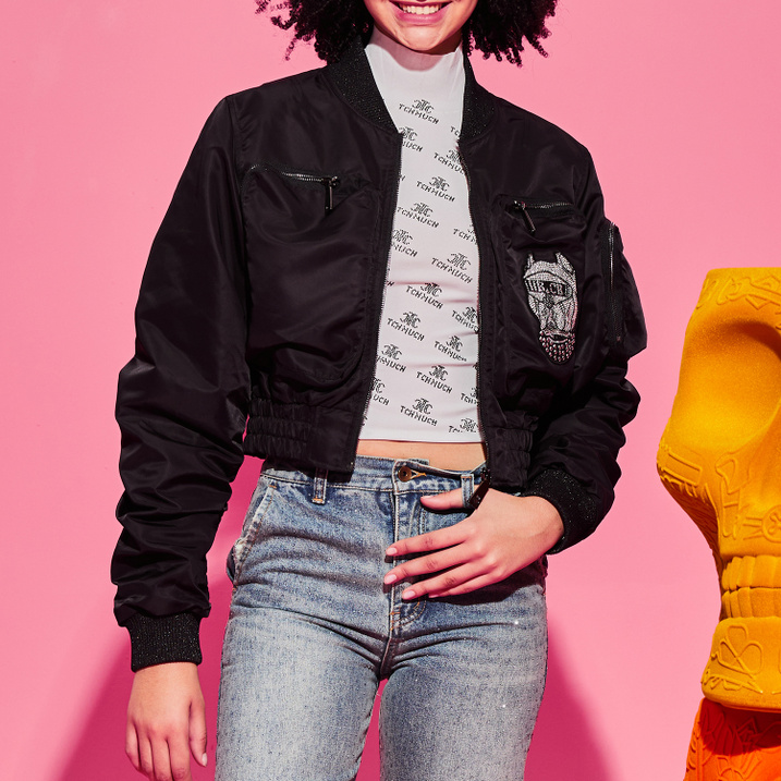 TCH Casual Short Baseball Collar Jacket Black with Silver Logo