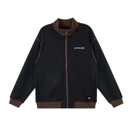 Dickies Colorblock Ribbed Stand Collar Zip Cardigan Sweatshirt Autumn Winter Vintage Contrast Stitching Decorative Loose Casual Jacket Streetwear Versatile Commute Long Sleeve Jacket Unisex