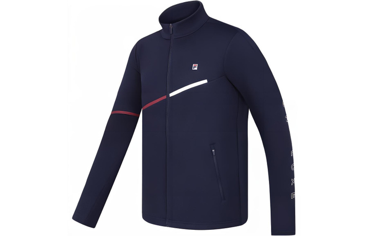 FILA Logo Print Tennis Stand Collar Knit Sports Jacket Men's Royal Blue