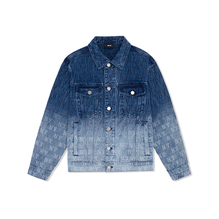 MLB New York Yankees Monogram SS25 Gradient Fashion Lapel Single-Breasted Denim Jacket Unisex Dark Navy Blue