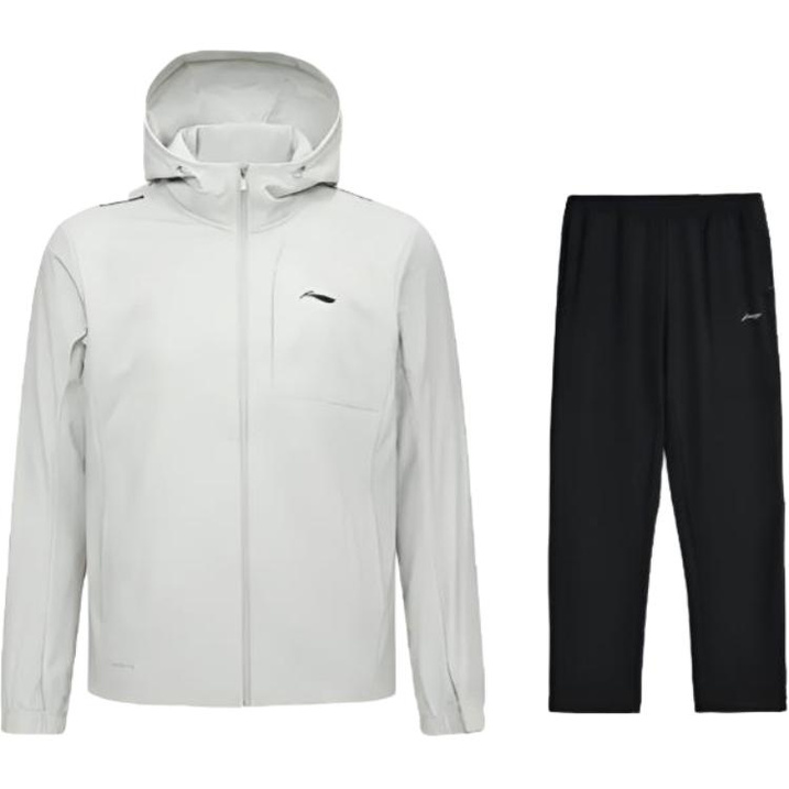 LiNing Li-Ning Summer Men's Windbreaker Pants Comfortable Skin-Friendly Trendy Casual Sportswear Set Men's Light Gray + Black