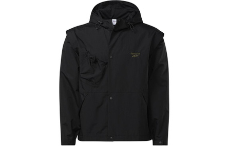 Reebok Hooded Zipper Logo Embroidered Jacket Coat Men's Black