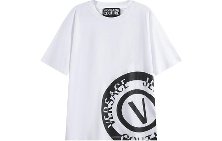 VERSACE JEANS COUTURE SS24 Color Block Letter Logo Pattern Print Loose Short Sleeve T-Shirt Men's White