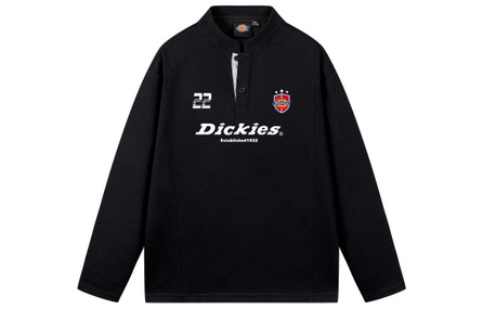Dickies Old Money Style Henley Collar Half Button American Retro Classic Racing Element Letter Logo Daily Commute Versatile Casual Loose Couple Pullover Long Sleeve Sweatshirt Unisex