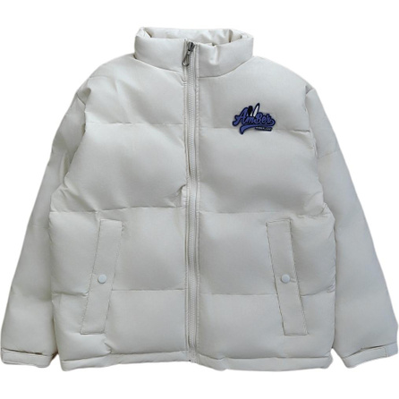 AMBER LIGHT Zipper Velcro Logo Bunny Ear Dirt-Resistant Leather Jacket Loose Padded Stand Collar Casual Padded Coat Unisex
