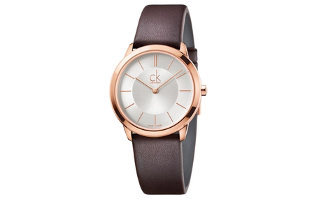 CK/Calvin Klein Watch Quartz Movement Leather Strap 35mm Silver Dial Unisex 30m Water Resistant K3M226G6