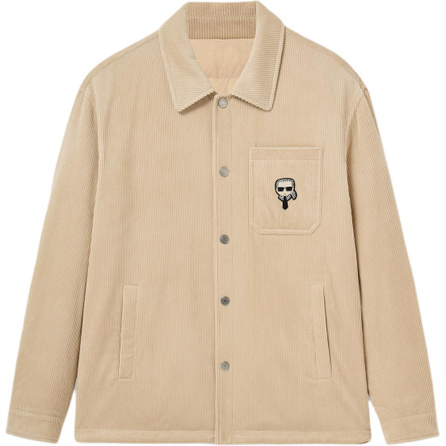 KARL LAGERFELD Outdoor Warm Windproof Comfortable FW25 Corduroy Lapel Single-Breasted Long Sleeve Down Jacket Men's