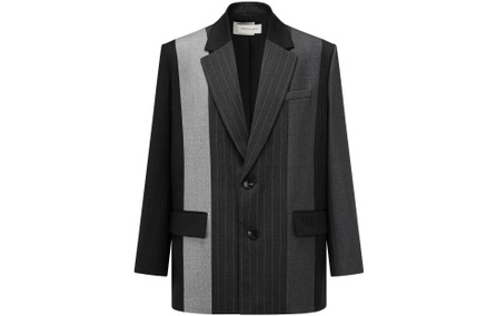 Feng Chen Wang Stripe Color-Block Casual Single-Breasted Suit Men's Black Grey