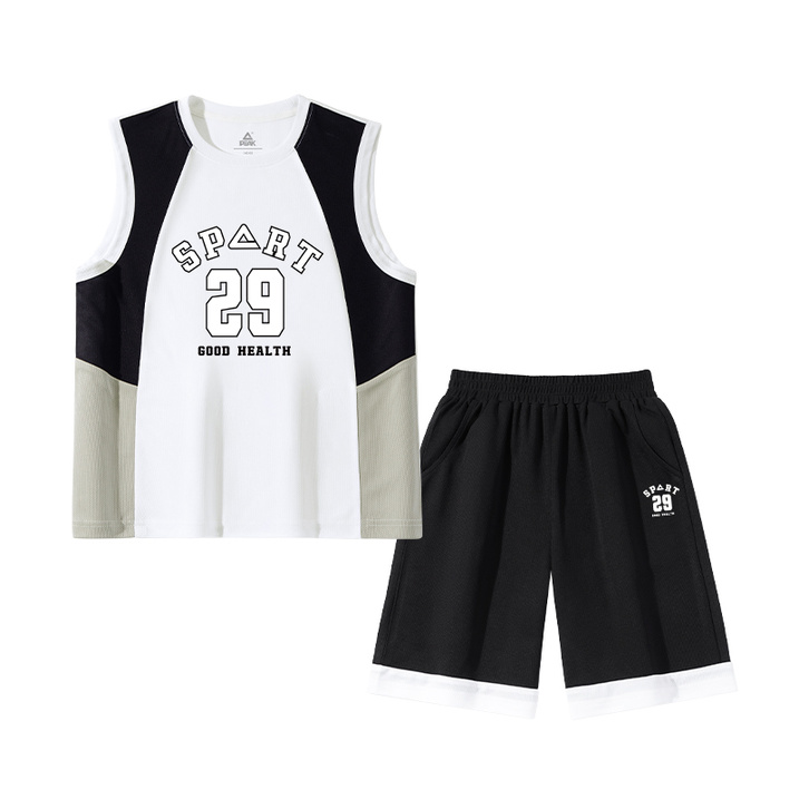 Peak Casual Sport Set Comfortable Skin-Friendly Summer Mesh Quick-Dry Contrast Breathable Basketball Style Sleeveless Vest Loose Shorts Two-Piece Lightweight Running Fitness Training Suit Kids'