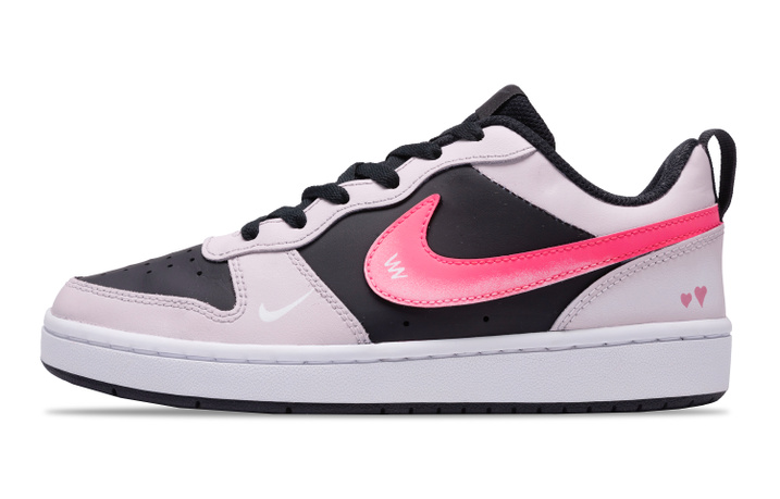 [Custom Sneakers] Nike Court Borough Blackberry Cheese Love Fashion Simple Graffiti Thin Sole Anti-Slip Low-Top Sneakers GS Black Pink