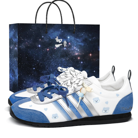 [Custom Sneakers] adidas VS JOG 2.0 Gift Bag Edition "Starry Night Bear" Chu Yi Culture V Gentle Versatile Couple Style Comfortable Breathable Slip-Resistant Wear-Resistant Lightweight Low-Top German Training Shoes Unisex