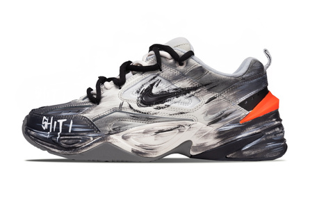 [Custom Sneakers] Nike M2K Tekno Orange Shadow Ink Dye PU Suede Fabric Synthetic Leather Distressed Graffiti Platform Retro Trendy Shock-Absorbing Wear-Resistant Height-Increasing Low-Top Dad Shoes Unisex Black Grey