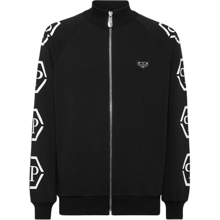 PHILIPP PLEIN FW25 Logo PP Hexagon Print Stand Collar Zipper Slim Fit Long Sleeve Jogging Jacket Coat Men's