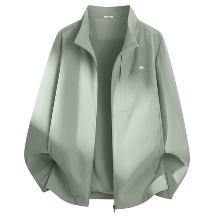 MINISO American Retro Trend Minimalist Floral Letter Print Solid Color High Quality Stand Collar Open Front Drop Shoulder Zip Jacket Loose Comfortable High Street Daily Commute Premium Casual Basic Versatile Jacket Unisex
