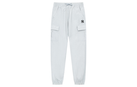 Kids MLB Knit Joggers Solid Color Logo Embroidery Long Casual Light Gray