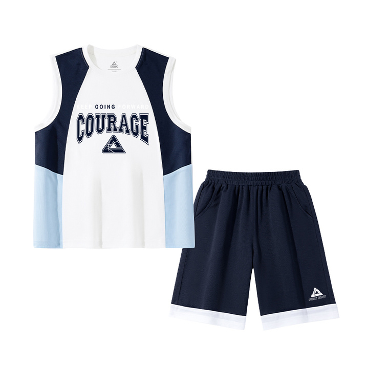 Peak Casual Sports Set American Retro Summer Quick-Dry Contrast Color Breathable Basketball Style Sleeveless Vest Loose Shorts Two-Piece Set Lightweight Training Suit Youth