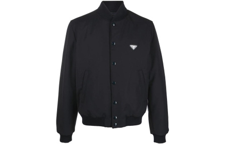 PRADA FW22 Solid Color Triangle Appliqué Pilot Jacket Coat Men's Black