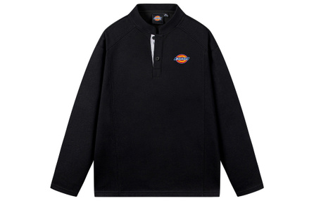 Dickies Henley Neck Half Button Old Money American Vintage Classic Brand Badge Letter Logo Embroidery Commute Versatile Casual Loose Couple Pullover Long Sleeve Sweatshirt Unisex