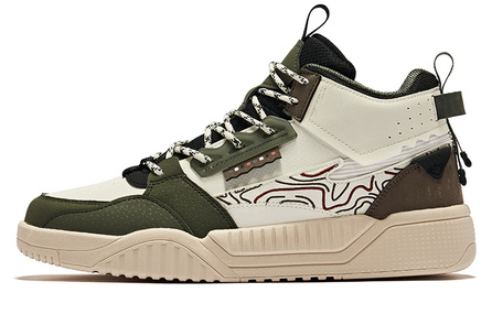 Erke Coverage Wear-Resistant Slip-Resistant Mid-Top Skateboard Shoes Men's Dark Green Unbleached Original