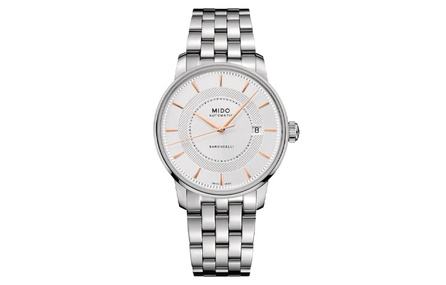 MIDO Baroncelli Automatic Mechanical Movement Date Classic Double Anti-Reflective Water Resistant Simple Men's Watch Swiss Made 39mm Silver Dial Stainless Steel Case