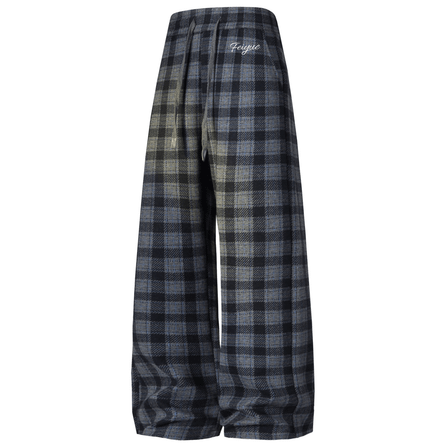 Feiyue American Style Brushed Plaid Lazy Loose Floor-Length Pants Versatile Retro Straight-Leg Casual Pants Unisex