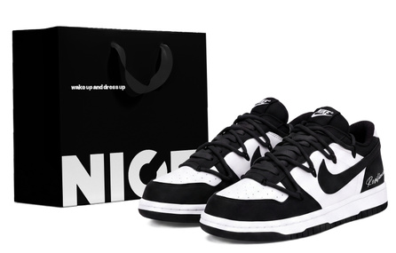 [Custom Sneakers] Nike Big Gift Bag Edition Money Power Synthetic Leather Premium Exquisite Niche Campus Versatile Cushioning Wear-Resistant Non-Slip Low-Top Skate Shoes Men's Black